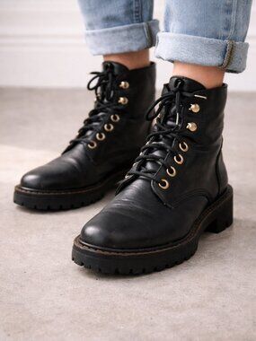 Isabel Marant Black Leather Lug Sole Combat Boots EU 37 US 7 Lace Up